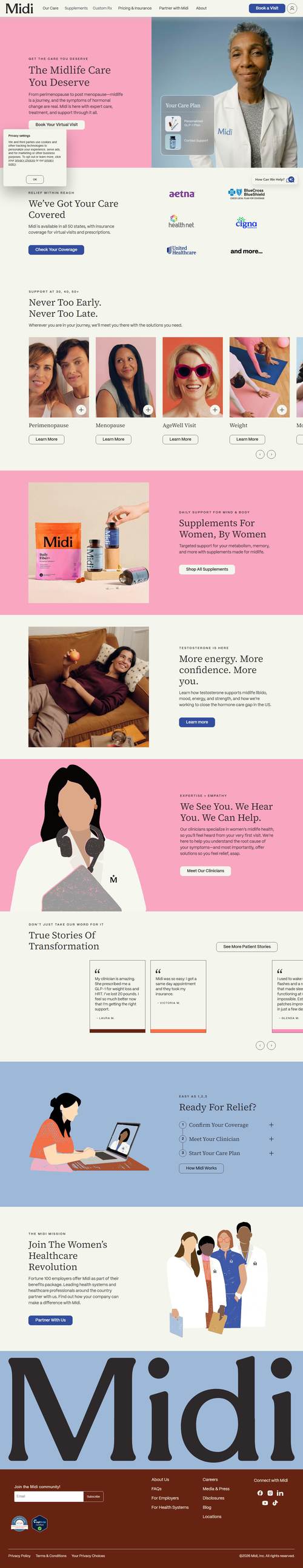 Midi Health landing page