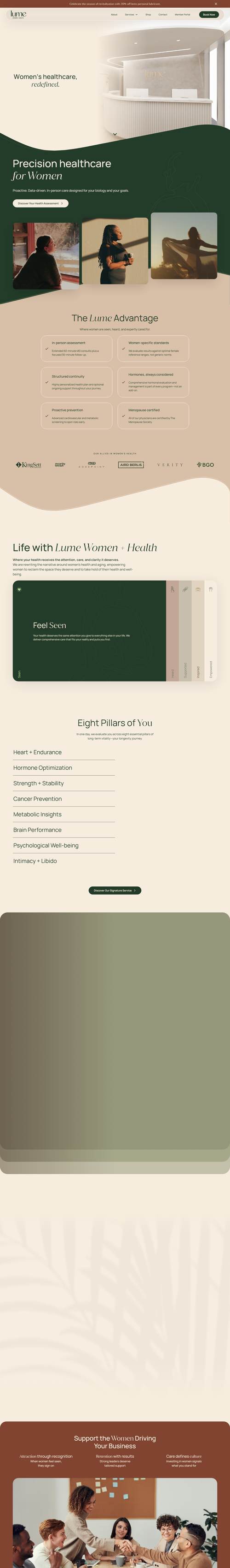 Lume Women + Health landing page