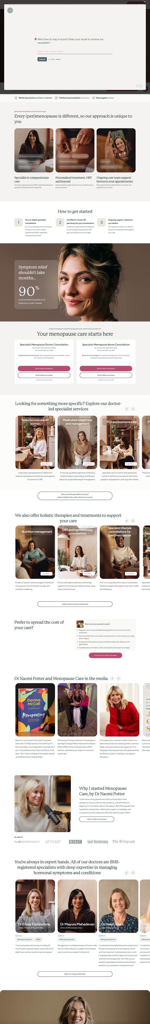 Menopause Care landing page