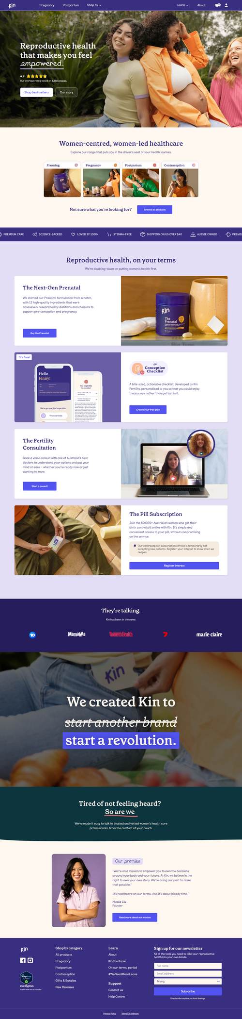 Kin Fertility landing page