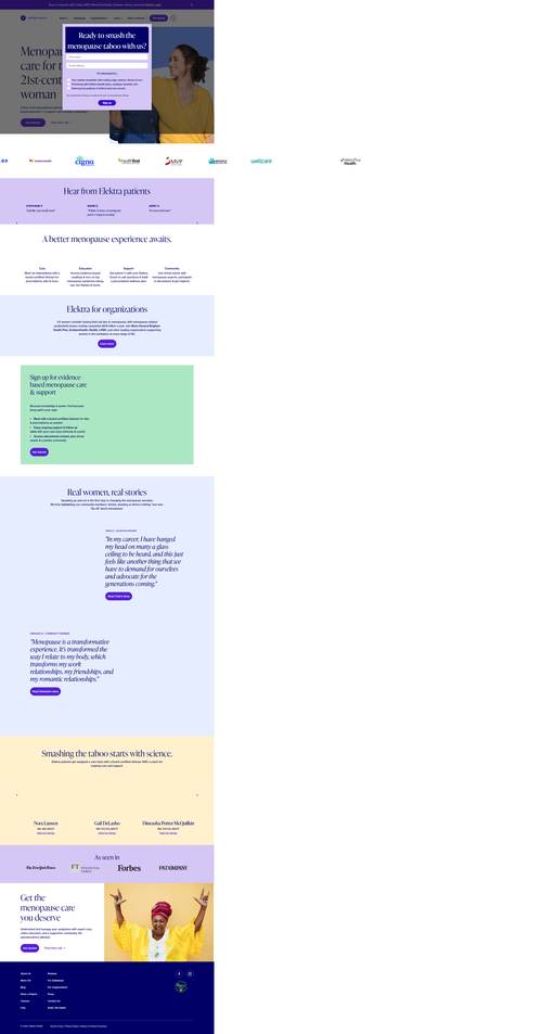Elektra Health landing page