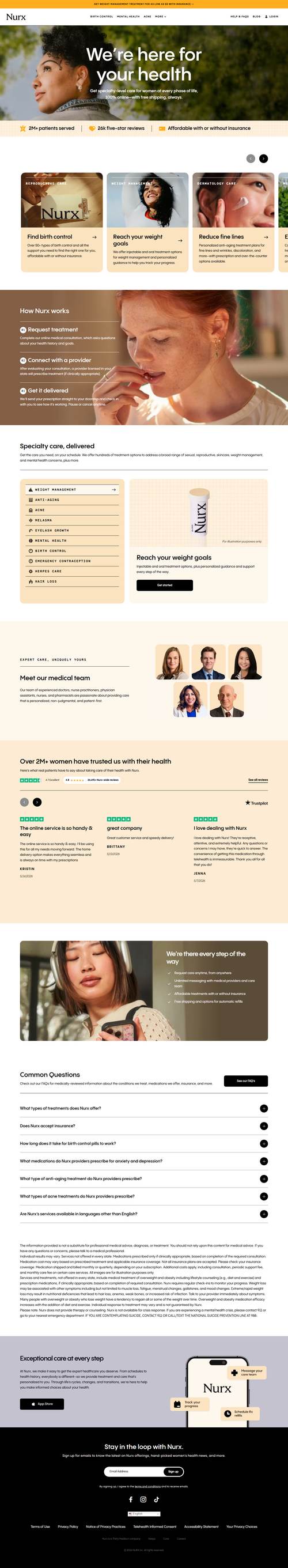 Nurx landing page