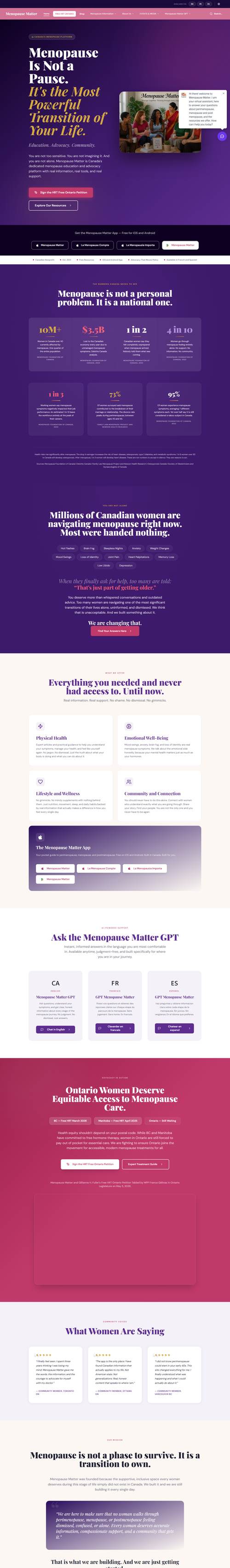 Menopause Matters Canada landing page
