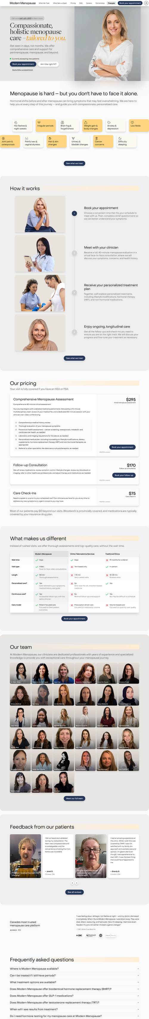 Modern Menopause landing page