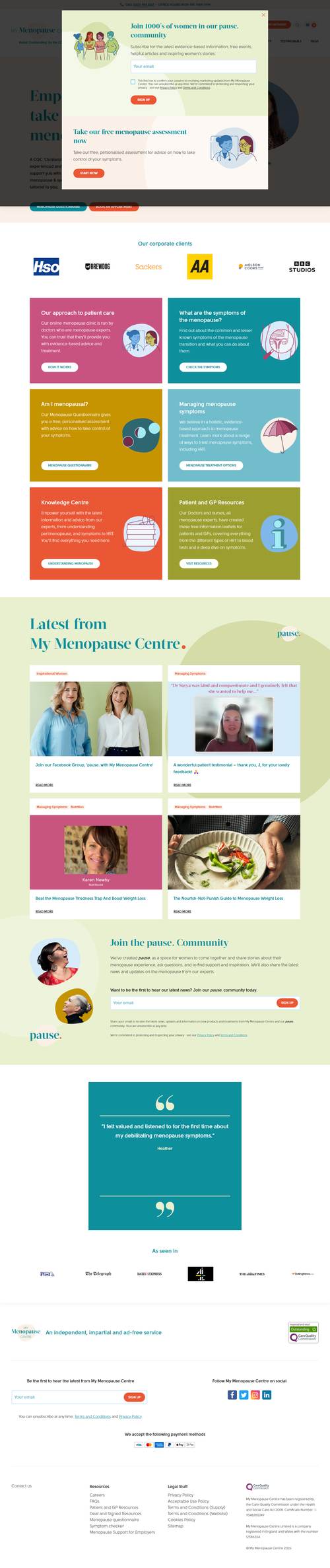 My Menopause Centre landing page