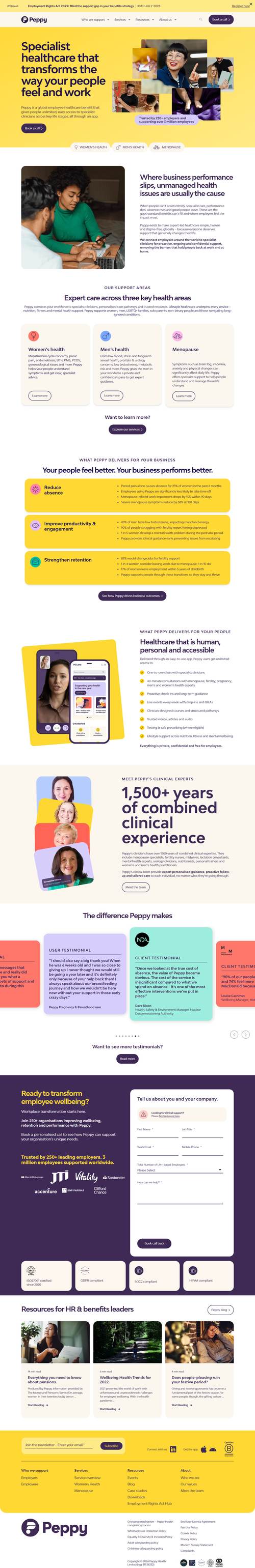 Peppy Health landing page