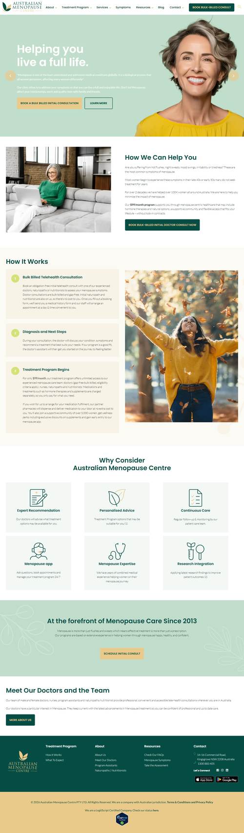 Australian Menopause Centre landing page