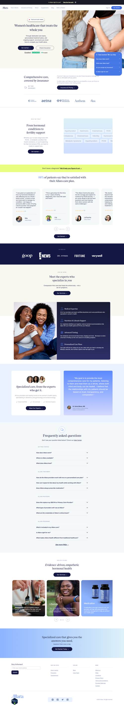 Allara Health landing page