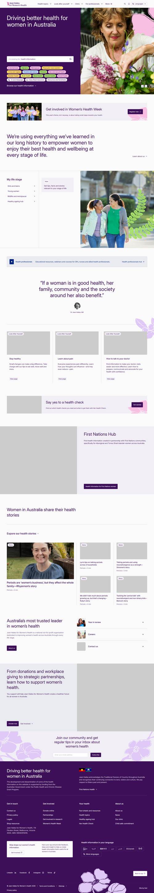 Jean Hailes for Women's Health landing page