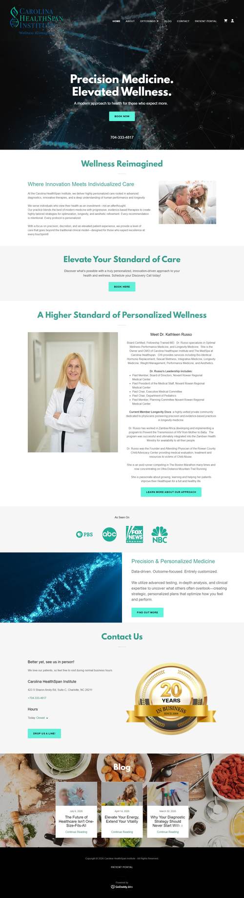 Carolina HealthSpan Institute landing page
