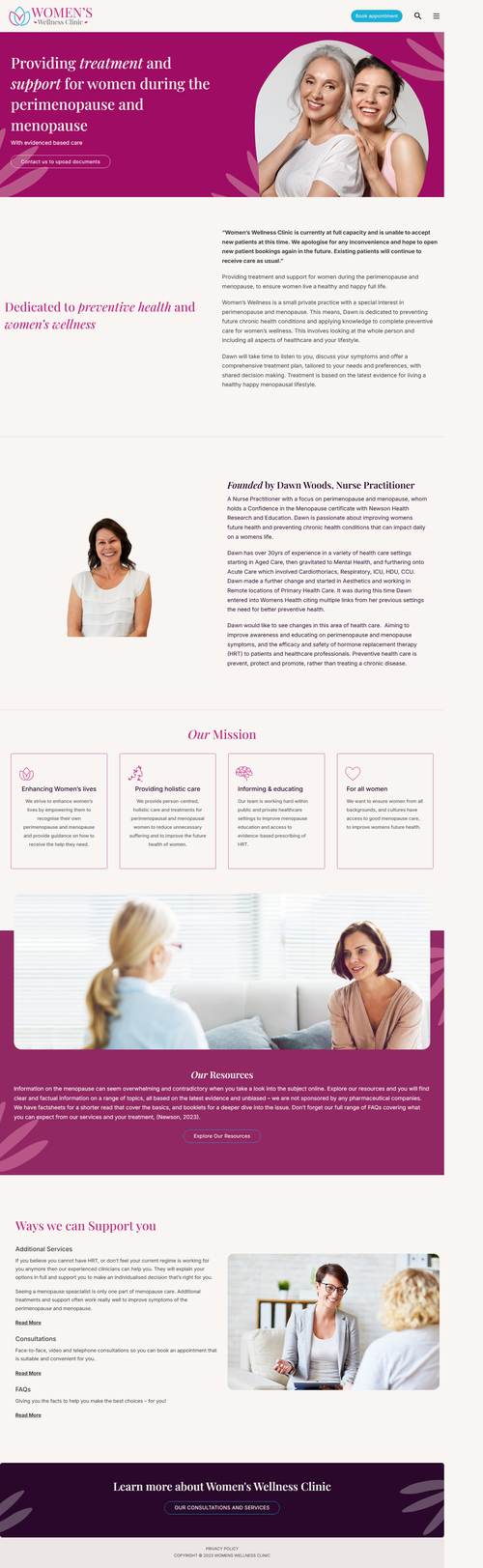 Women's Wellness Clinic landing page