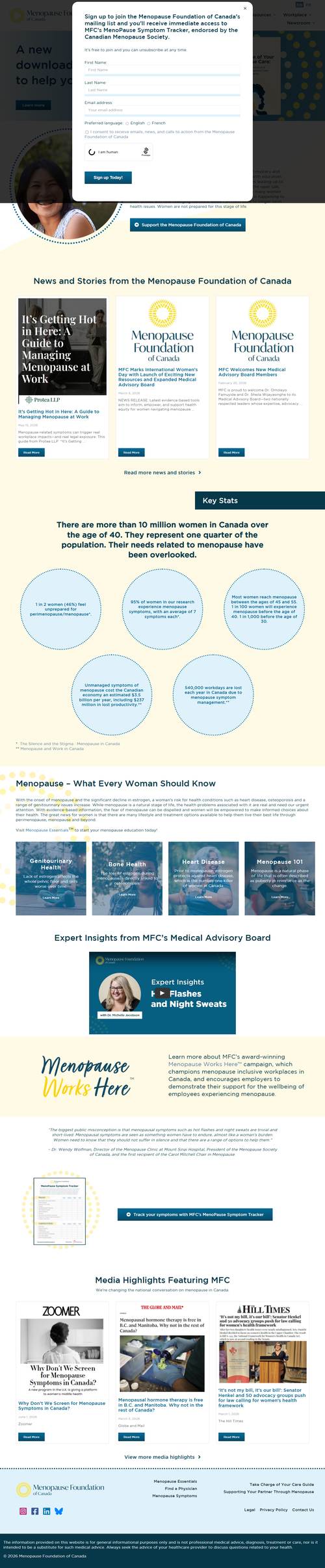 Menopause Foundation of Canada landing page