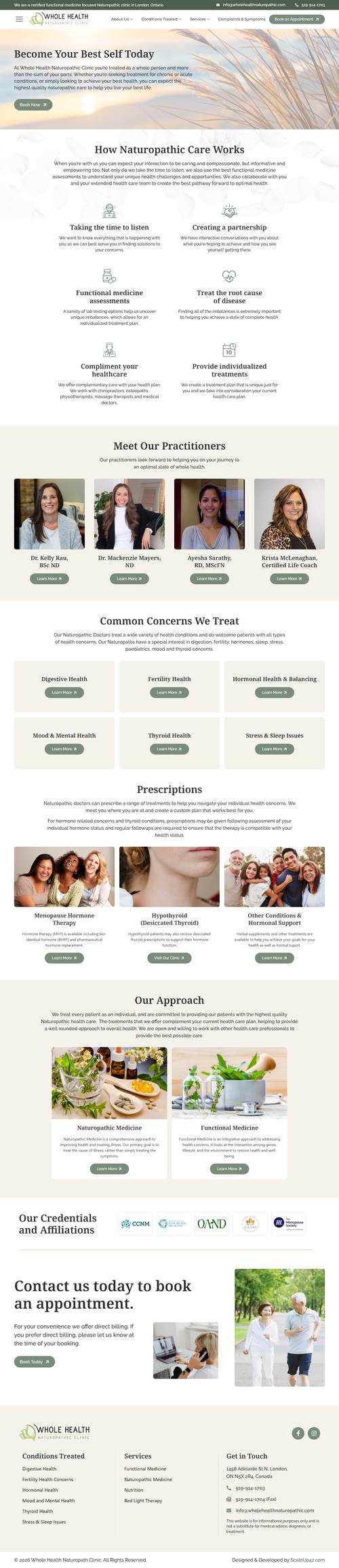Whole Health Naturopathic landing page