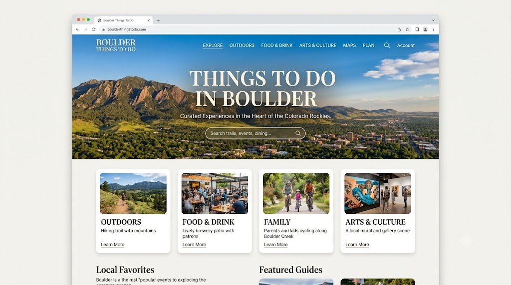 Homepage design mockup for Boulder Things To Do