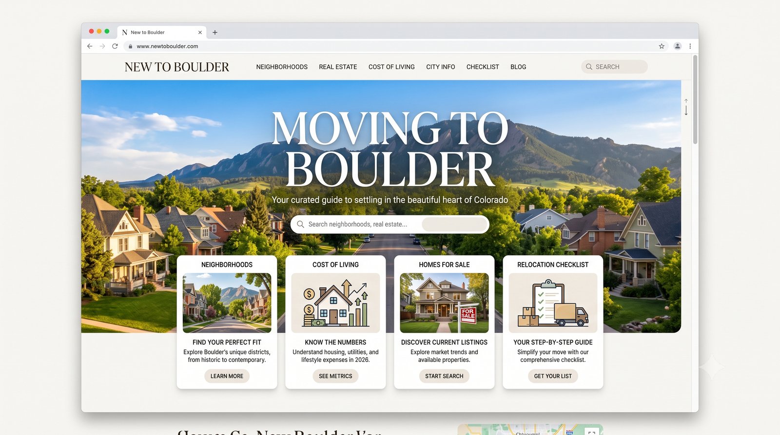 Homepage design mockup for New to Boulder