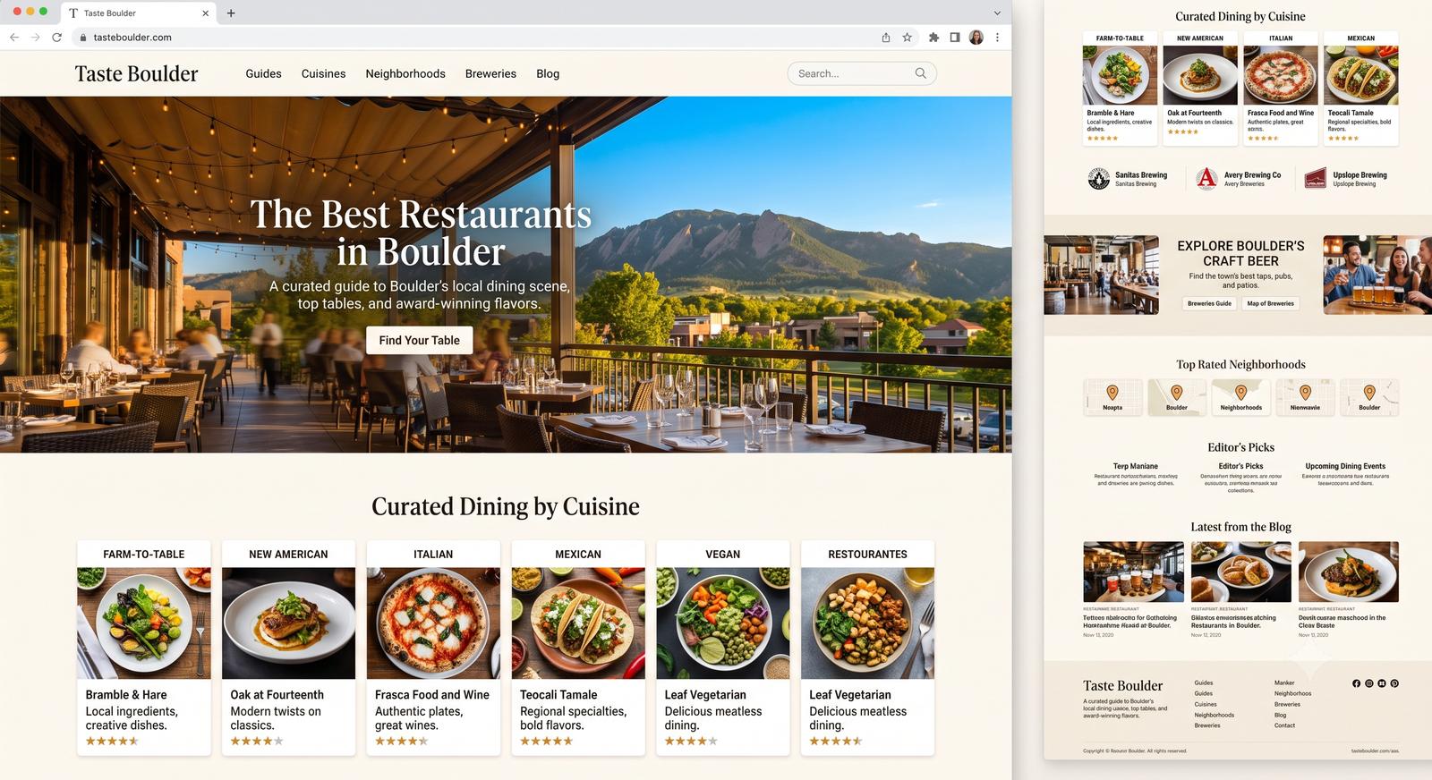 Homepage design mockup for Taste Boulder