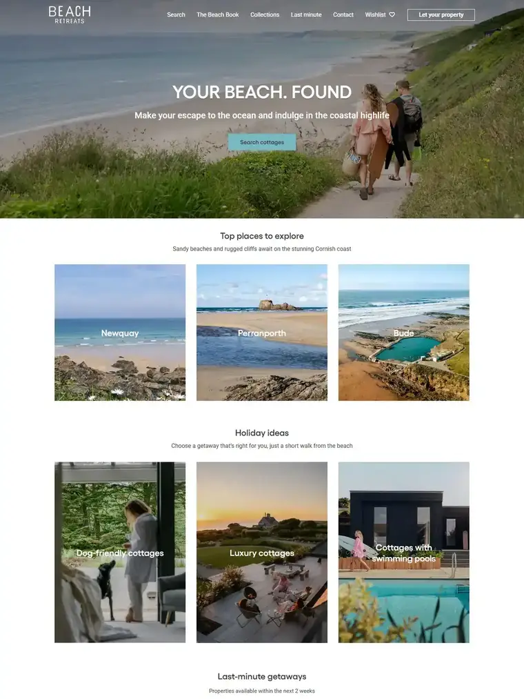 Beach Retreats homepage, full page capture