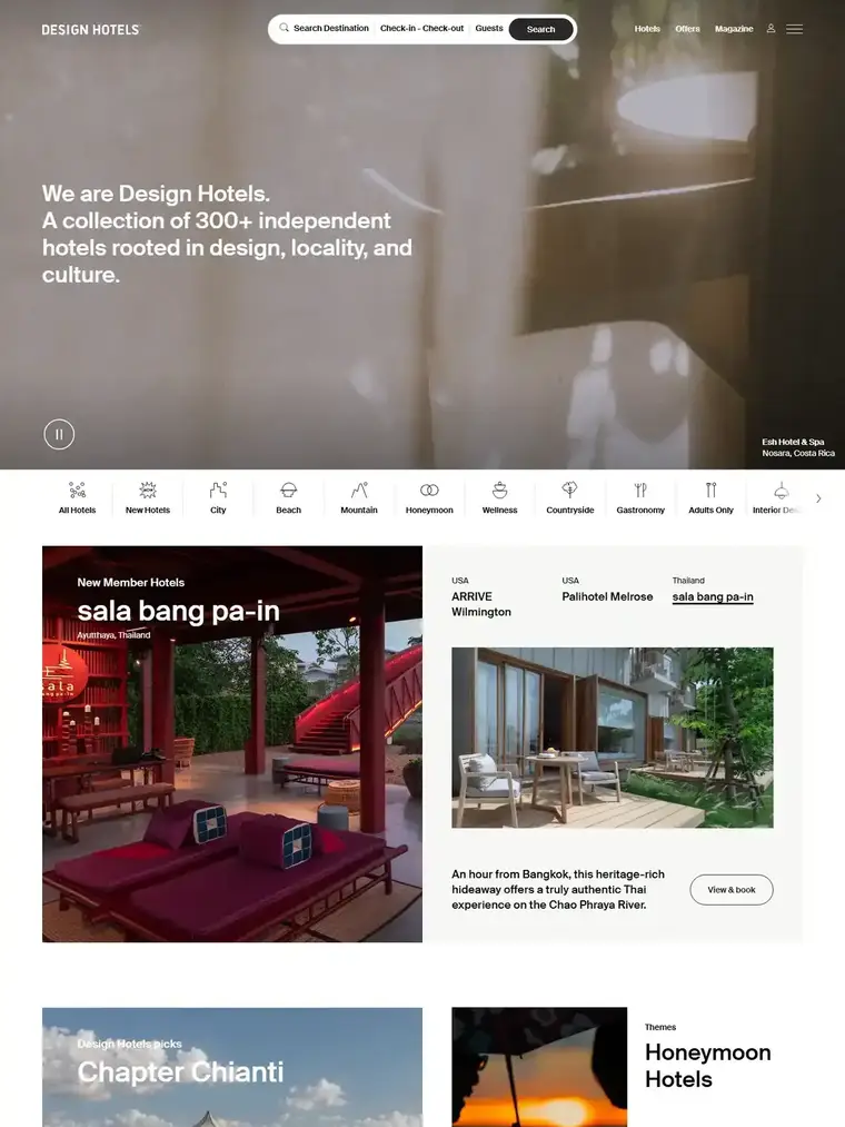 Design Hotels homepage, full page capture
