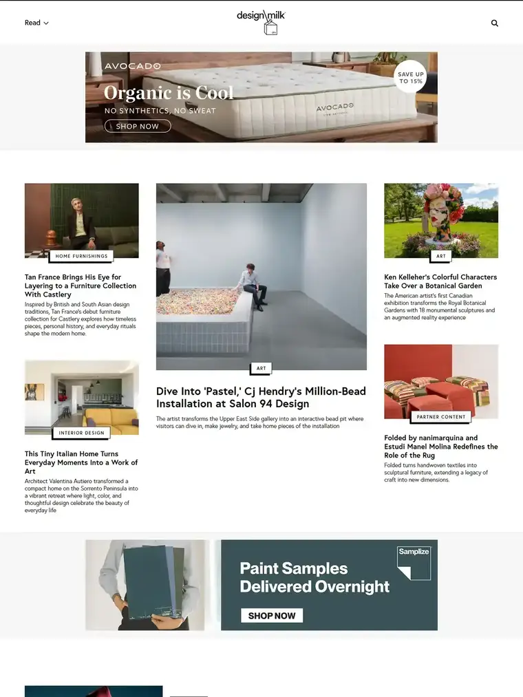 Design Milk homepage, full page capture