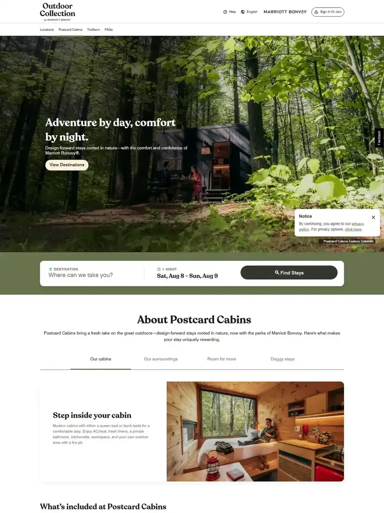 Getaway House homepage, full page capture