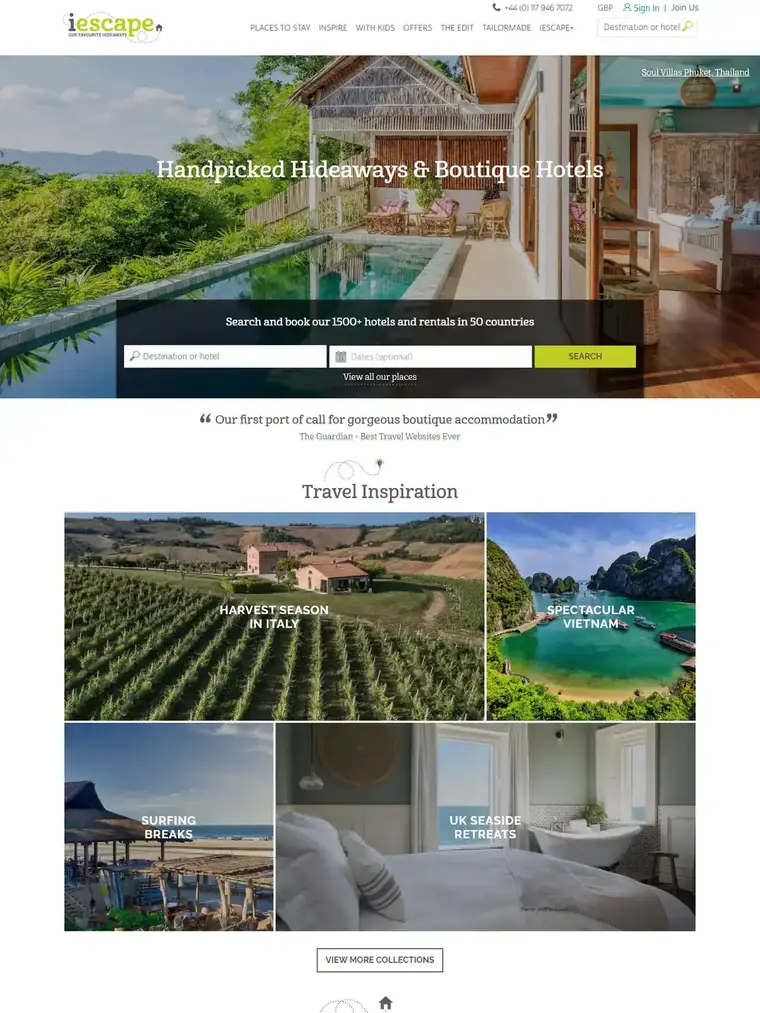 i-escape homepage, full page capture