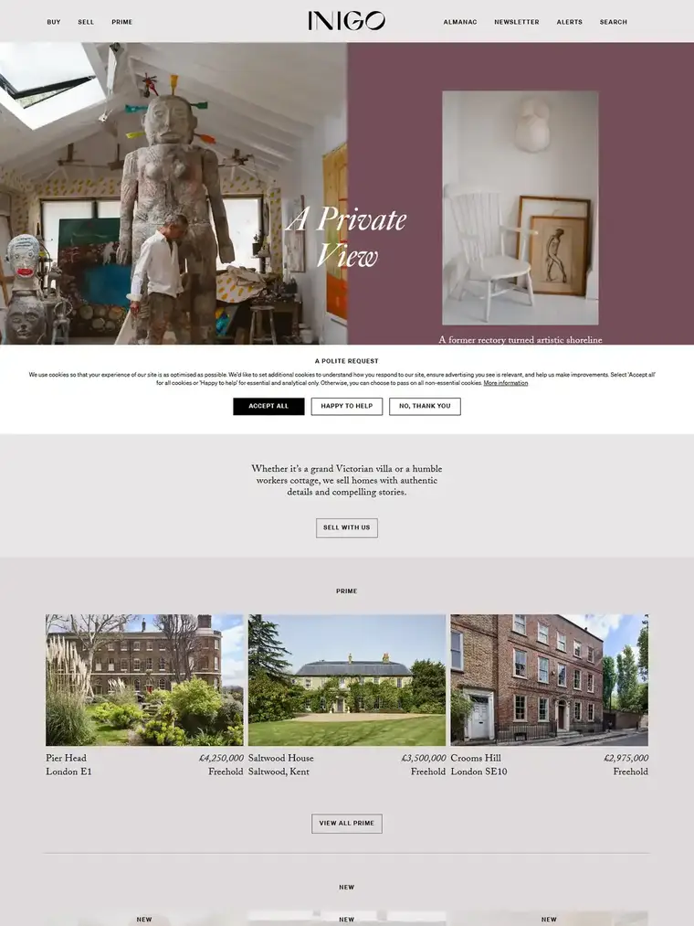 Inigo homepage, full page capture