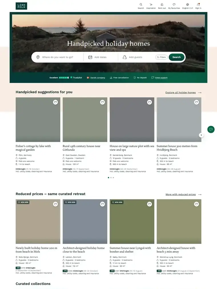 Landfolk homepage, full page capture