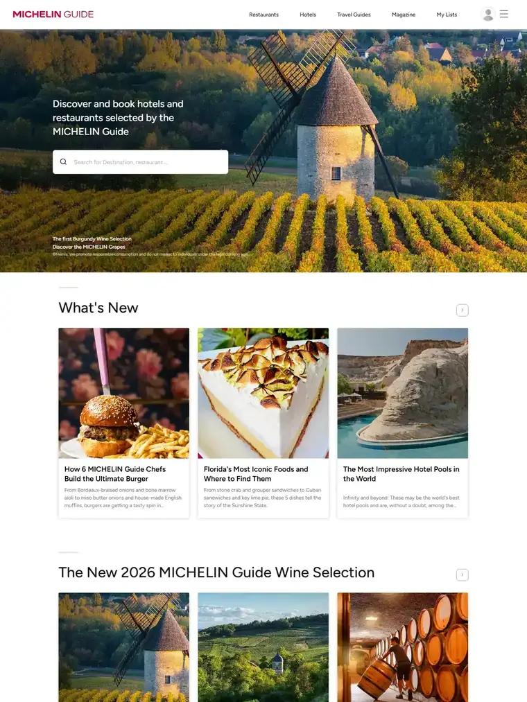 Michelin Guide homepage, full page capture