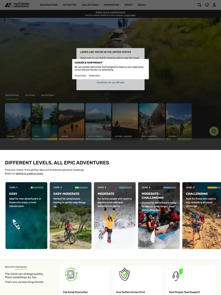 Much Better Adventures homepage, full page capture