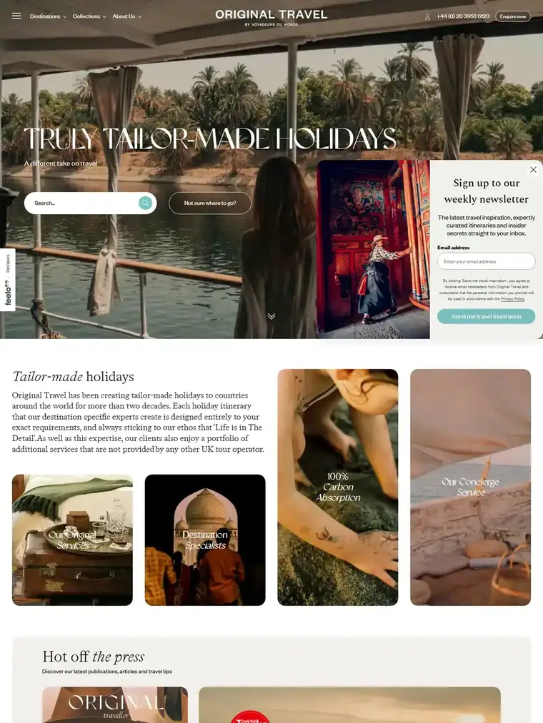 Original Travel homepage, full page capture
