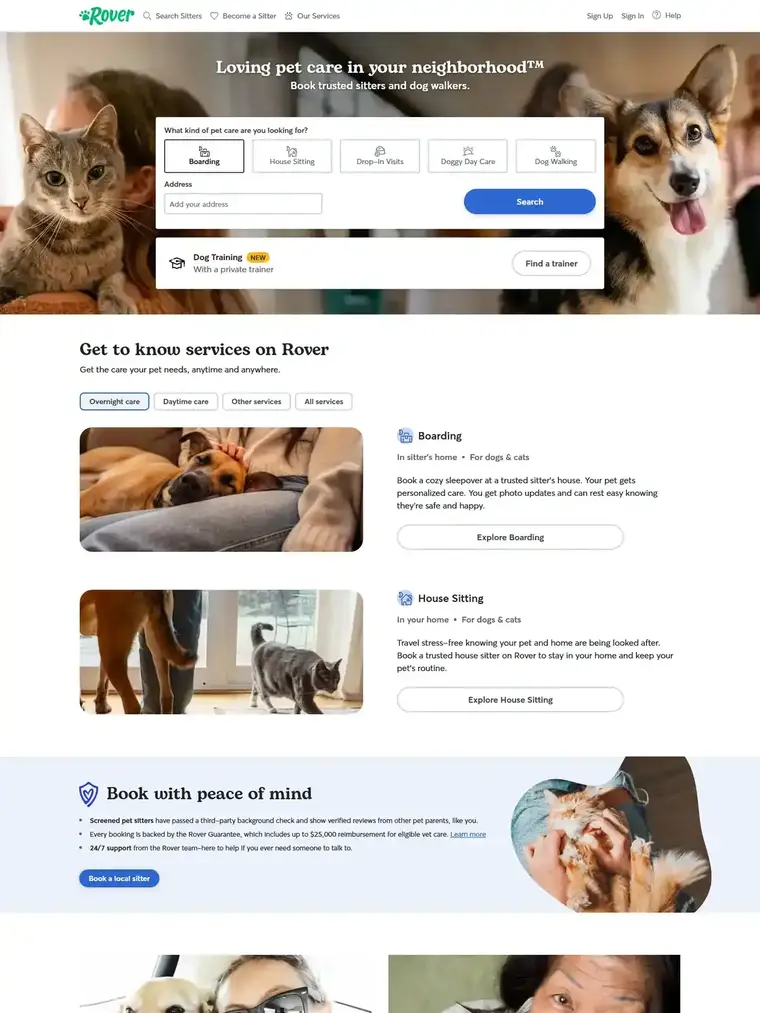 Rover homepage, full page capture