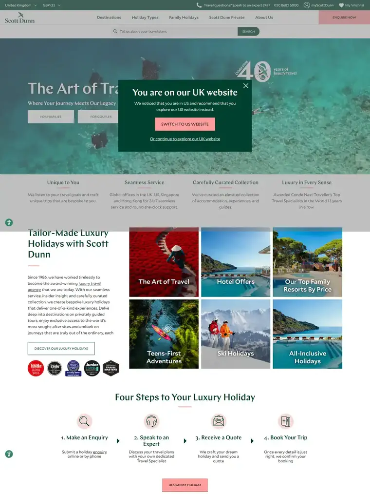 Scott Dunn homepage, full page capture