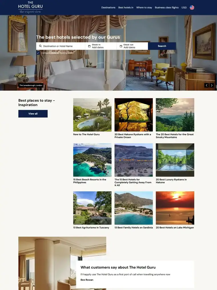 The Hotel Guru homepage, full page capture