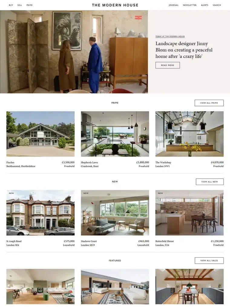 The Modern House homepage, full page capture