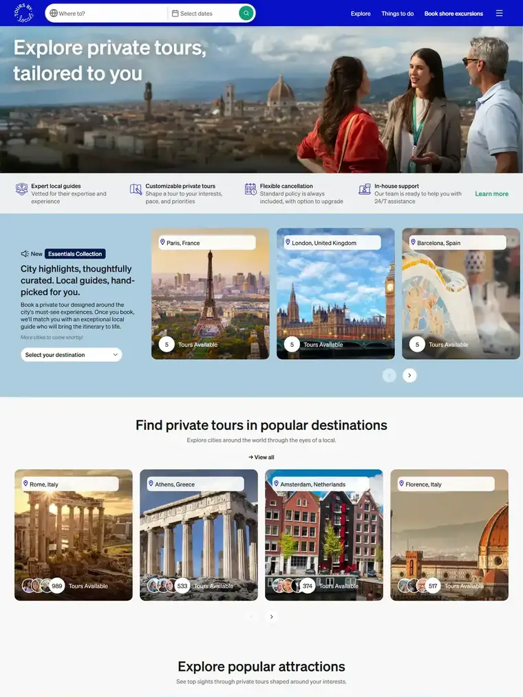 ToursByLocals homepage, full page capture