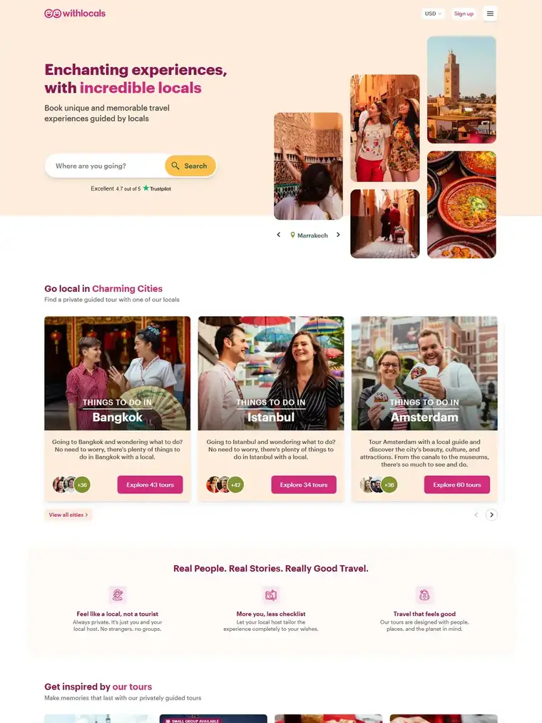 Trusted Tours homepage, full page capture