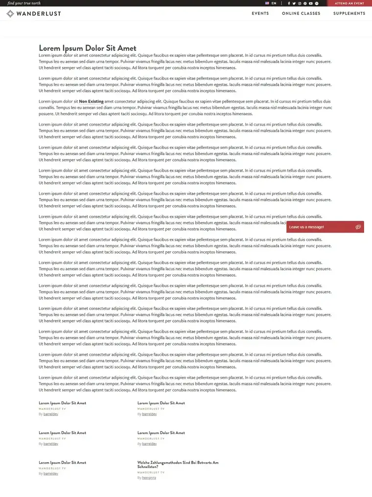 Wanderlust homepage, full page capture