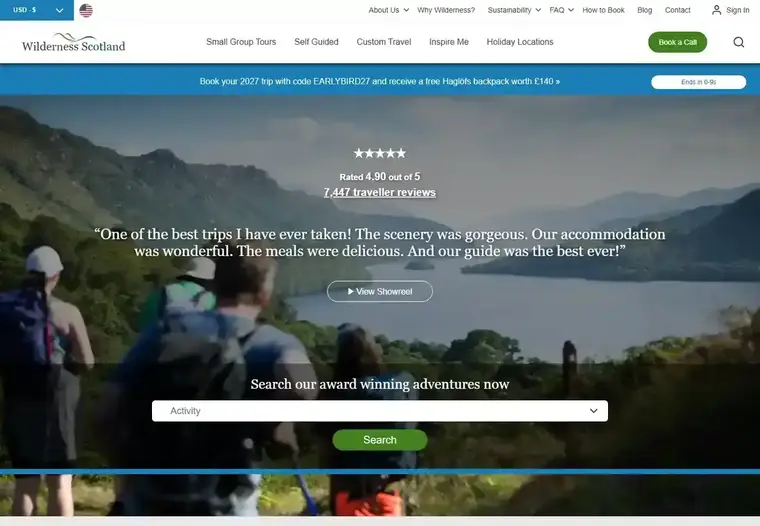 Wilderness Scotland homepage, full page capture