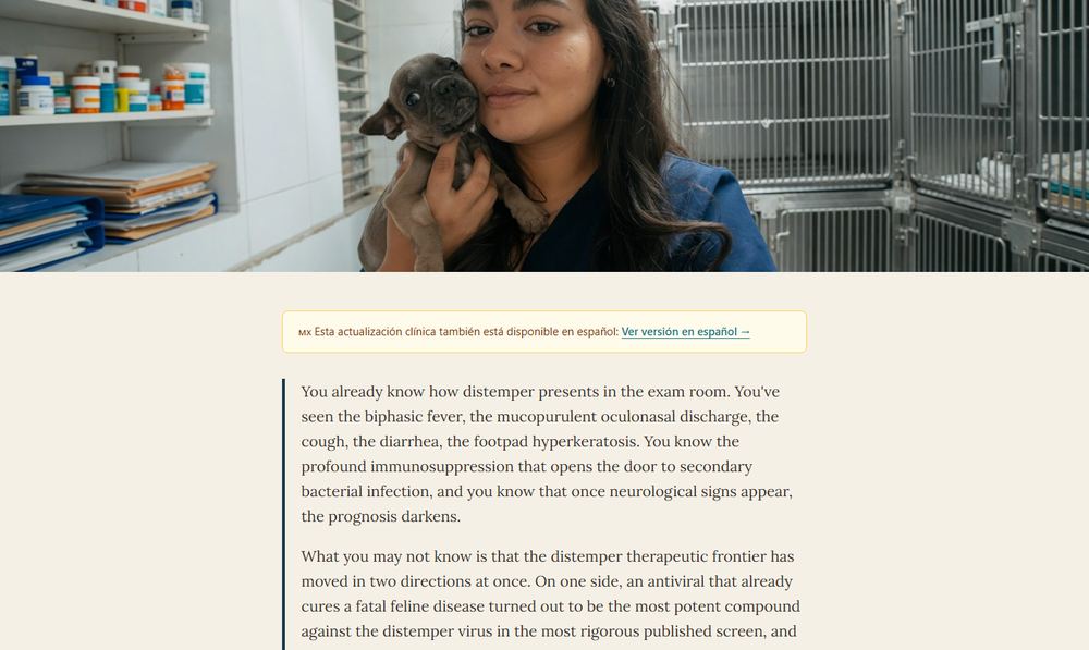 The same distemper page now, with larger text in a contained reading column.