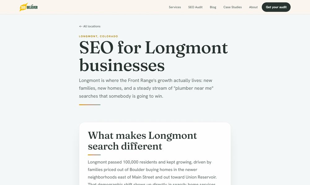 The same SEO Believer page now, with larger text in a narrower reading column.
