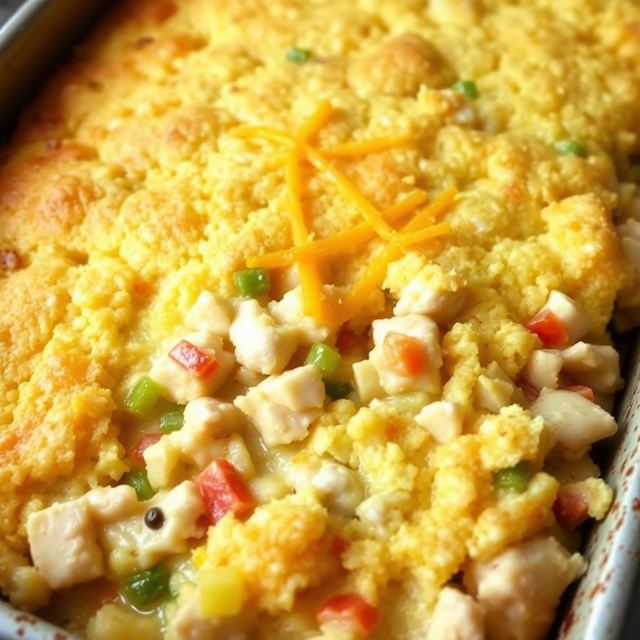 Cowboy Casserole with Cornbread and Chicken, FLUX.1 schnell