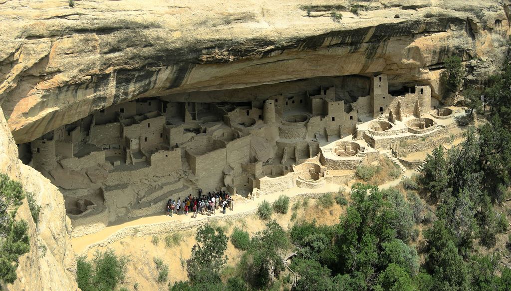 Cliff Palace at Mesa Verde National Park, 35 miles west of Durango, built into Cretaceous sandstone