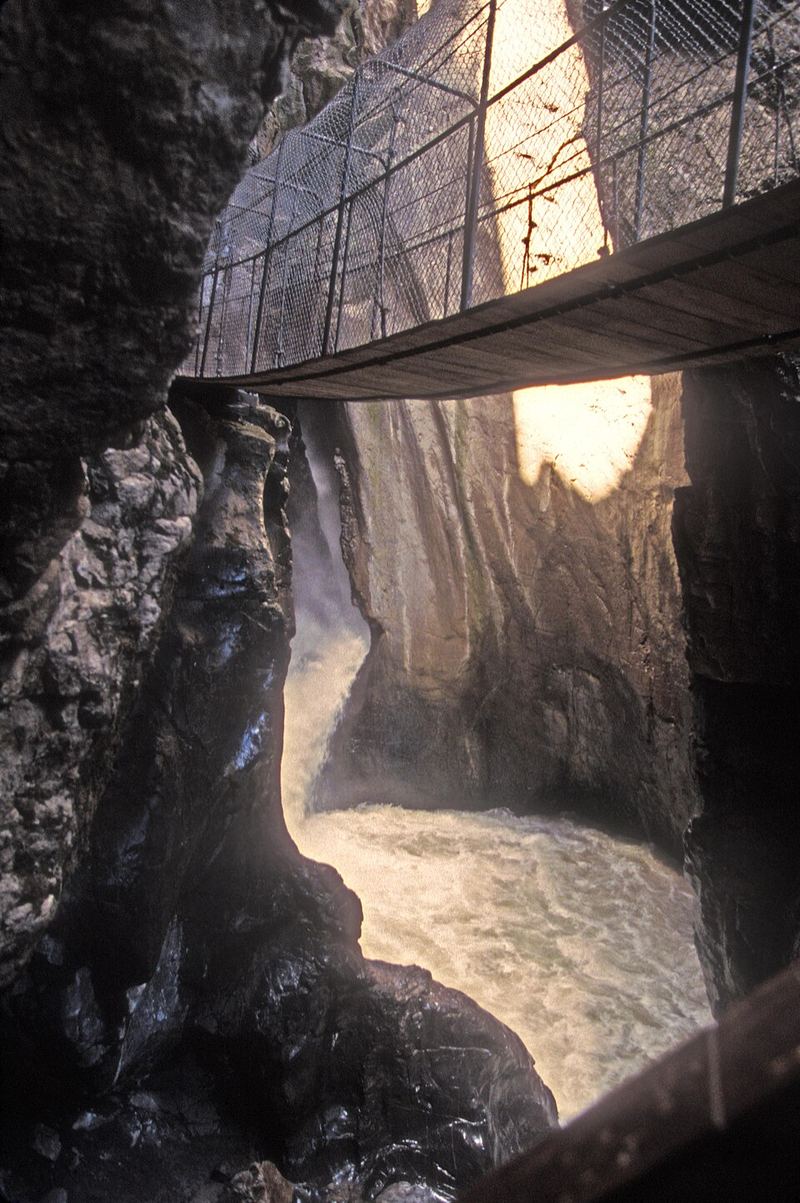 Box Canyon Falls, Ouray, Colorado, waterfall through Precambrian schist gorge